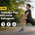 Jangan Sepelekan! Berjemur di Sinar Matahari Pagi Ternyata Punya Manfaat Luar Biasa untuk Kesehatan Seorang pria melakukan gerakan peregangan (stretching) di jalan taman saat pagi hari dengan latar pepohonan hijau dan sinar matahari yang hangat. (Foto: Ilustrasi/AI)