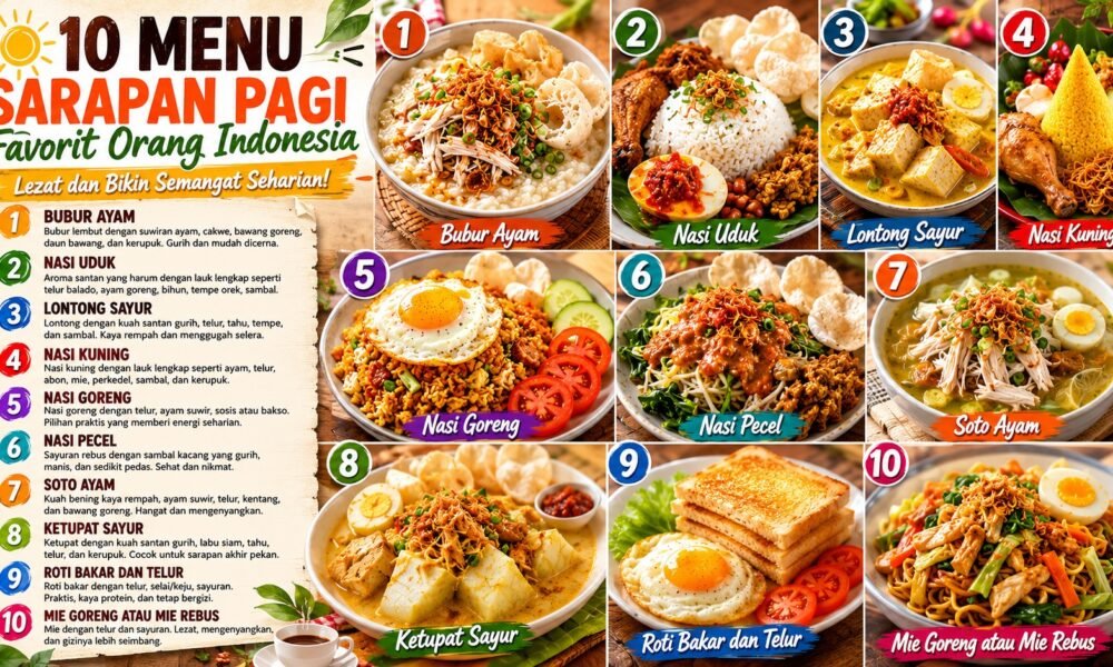 10 Menu Sarapan Pagi Favorit Orang Indonesia, Lezat dan Bikin Semangat Seharian 10 menu sarapan pagi favorit masyarakat Indonesia yang wajib Anda coba. (Foto: ilustrasi/ai)
