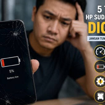Seorang pengguna memperlihatkan smartphone yang mengalami layar retak dan baterai cepat habis sebagai ilustrasi lima tanda HP sudah waktunya diganti agar aktivitas tetap lancar. (Foto: ilustrasi/previews.sriwijayaterkini.id)