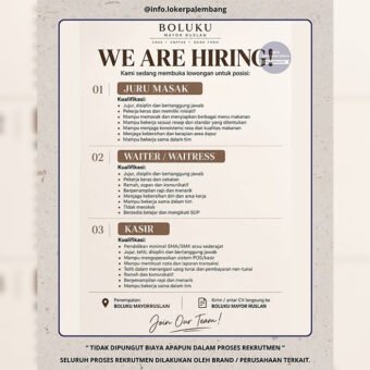Cari Kerja? Boluku Mayor Ruslan Palembang Buka Loker, Ini Syarat dan Posisi yang Dibutuhkan